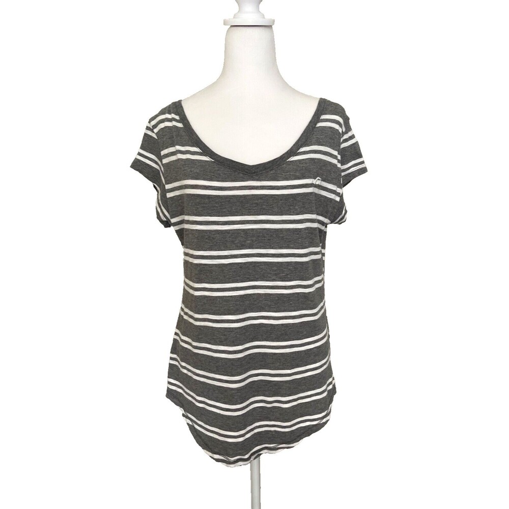 Vintage Hollister Striped Tee Sz M Gray/White 90's Y2K Preppy Hipster NWOT